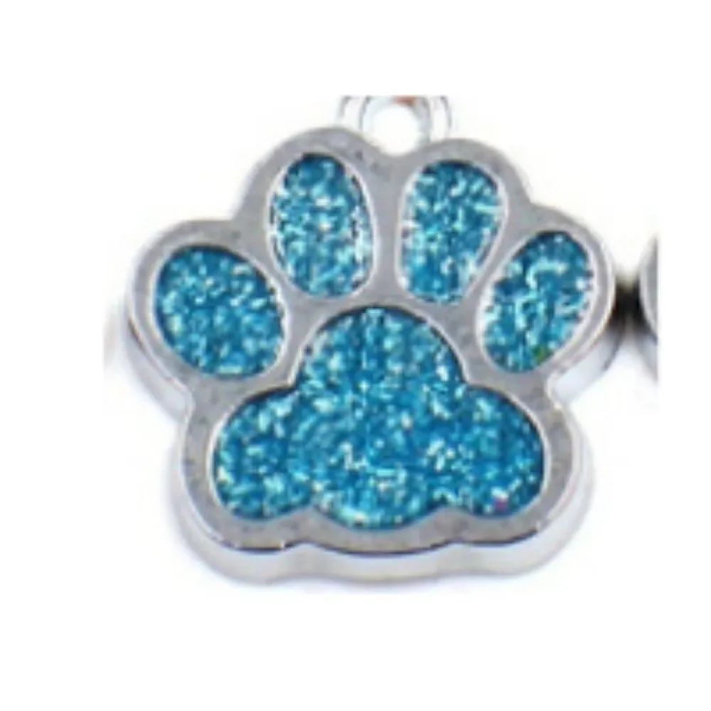 Charm Paw Print Glitter Blue Fashion Key Fob Pet Collar Bracelet 5/8" Square